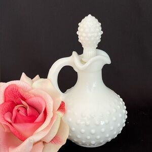 Avon Vintage Hobnail White Milk Glass Lidded Cruet/Decanter Perfume Bottle 5.5in